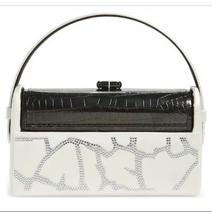 Bienen Davis x Aureta Régine Minaudière Top Handle Bag in White Satin & crystal